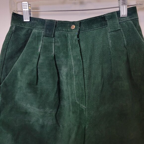 Outerwear by Phoenix Suede Leather High Waist Shorts 90's Emerald Wicked Pleated - Picture 2 of 4